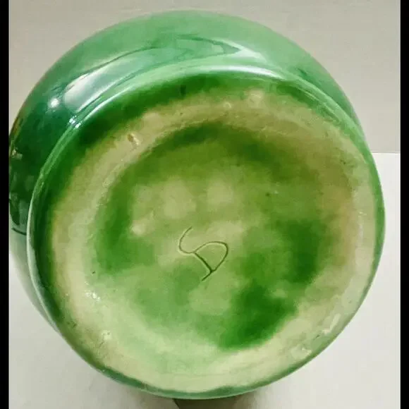 Vintage Green Ceramic Vase Signed DS- w/ 3 Wine Glass - Dated Back 1951 Original - Picture 7 of 7